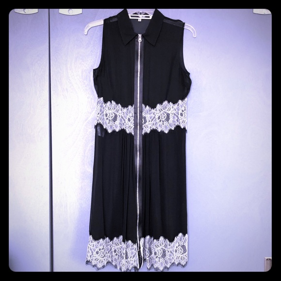 McQ by McQueen Sheer Lace Detail Zip Front Dress - Picture 2 of 8